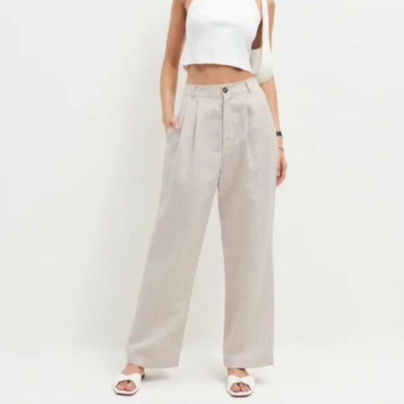 Reformation Pants - NWT Reformation Mason Cropped Linen Pant in Oatmeal (Size 4)
